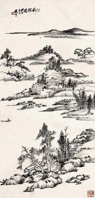 萧俊贤 甲子（1924年）作 秋深图 立轴